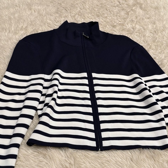 STAUD Navy and White Striped Cardigan - Picture 4 of 5
